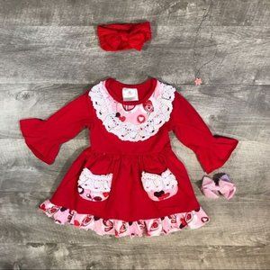 New boutique red hearts & birds dress
